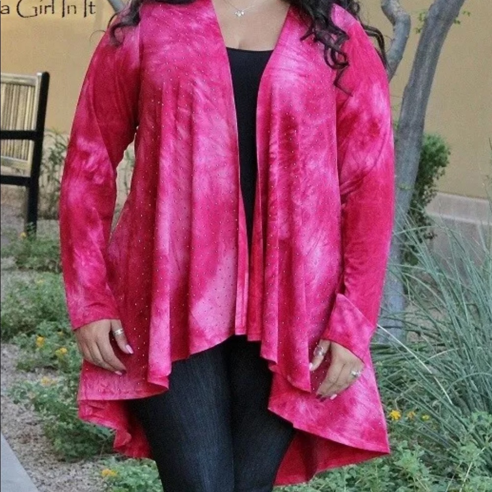 NEW Vocal dark pink tie dye studded cardigan 1X
